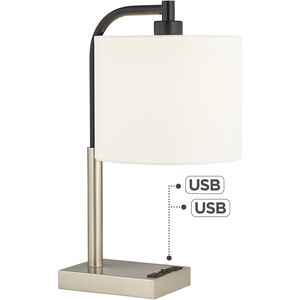 Elton 18 inch 100.00 watt Brushed Nickel and Brushed Steel Table Lamp Portable Light, with 2 x USB Ports