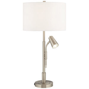Hemet 32 inch 150.00 watt Brushed Nickel/Brushed Steel Table Lamp Portable Light, with Reading Light, Outlet and USB Port