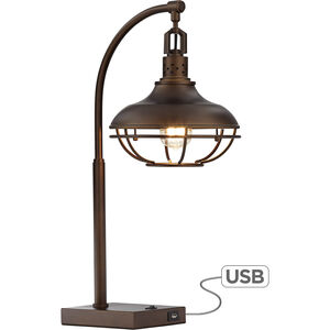 Millenial 25 inch 100 watt Bronze-Rubbed Table Lamp Portable Light, with USB Port