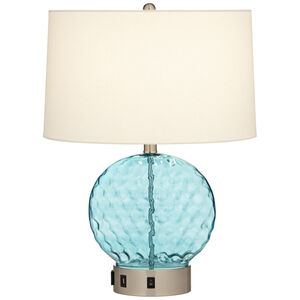Celia 25 inch 100.00 watt Satin Nickel Plated Table Lamp Portable Light, with Outlet and USB Port
